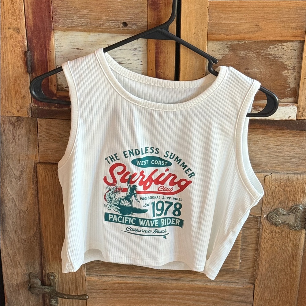 SHEIN White Surfing Club Crop Top